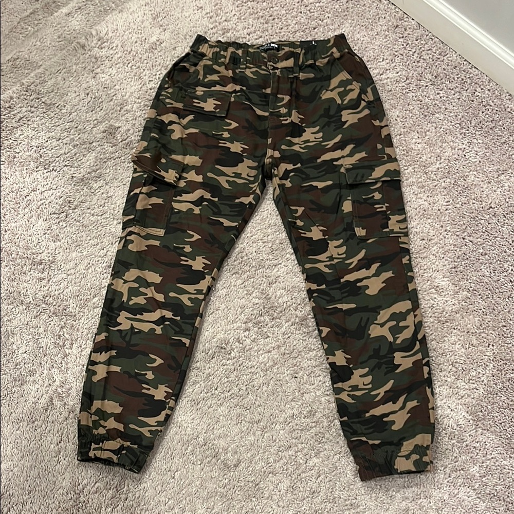Double Denim Camo Cargo Jogger Pants